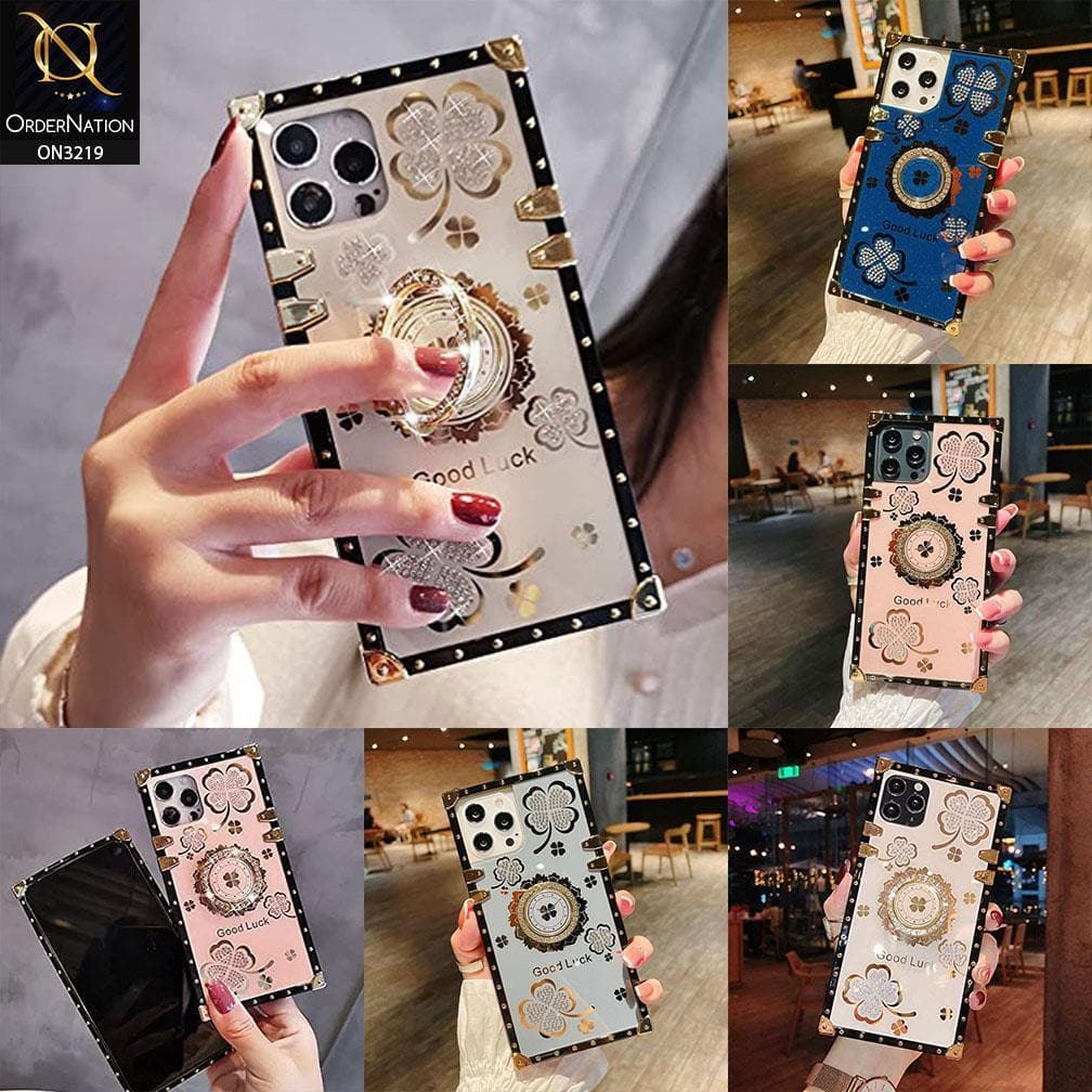 Vivo Y12s Cover - Pink - Square Bling Diamond Glitter Soft TPU Trunk Case with Ring Holder